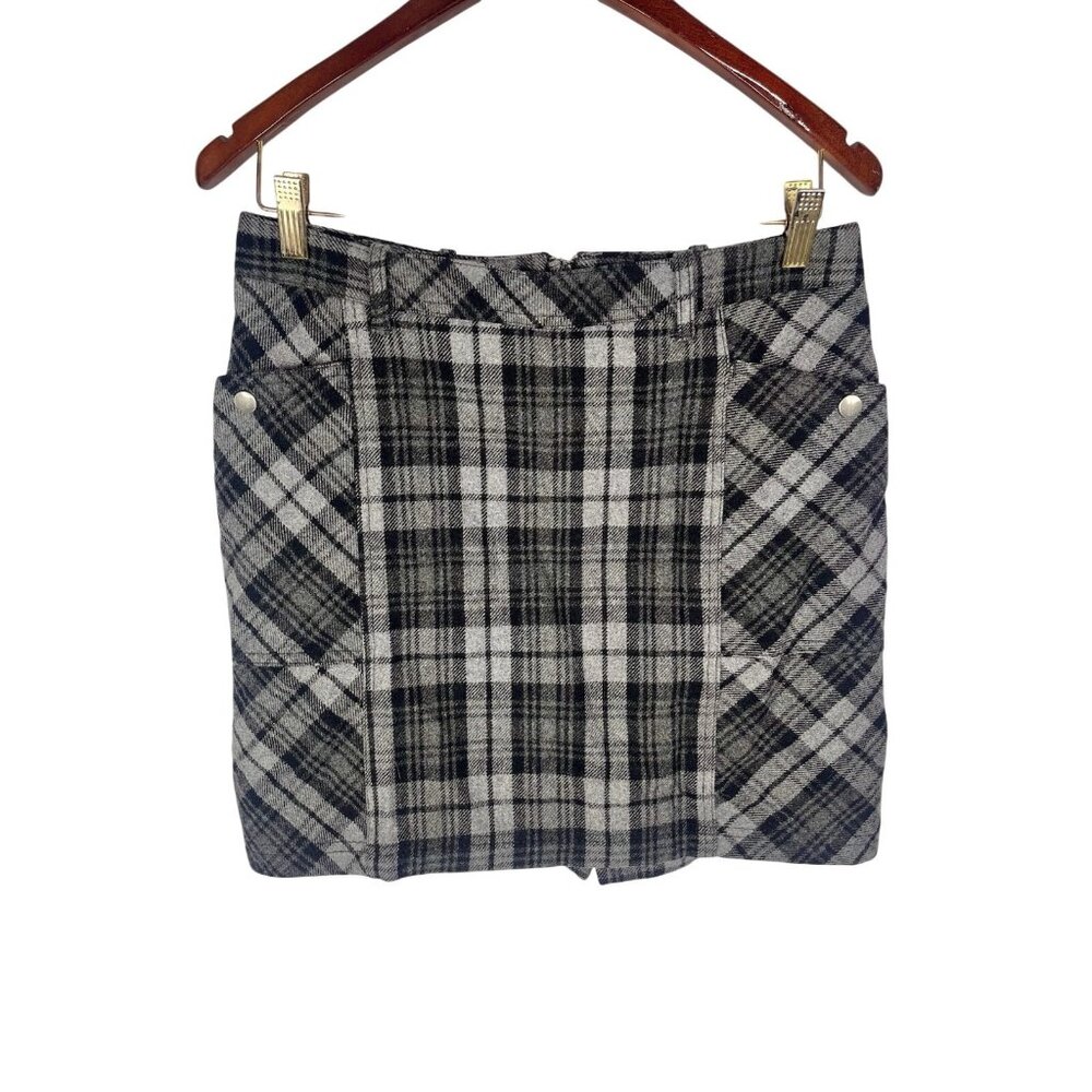 EDDIE BAUER Women's Gray Black Plaid Wool Mini Pencil Skirt Size 6